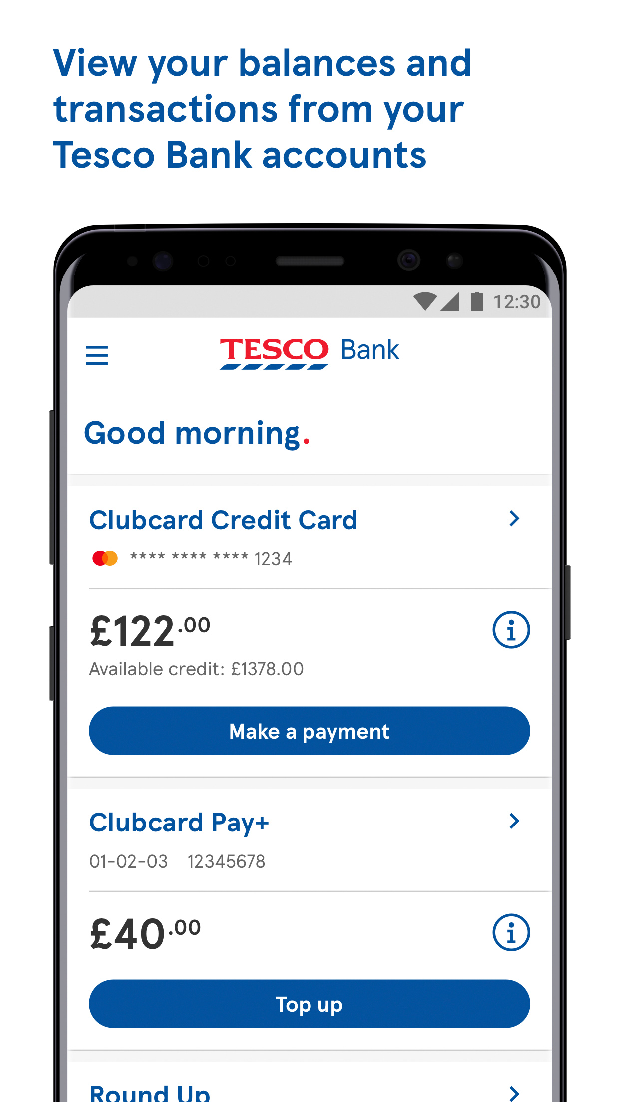 Android application Tesco Bank and Clubcard Pay+ screenshort