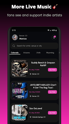 Android application Qoncert: Live Shows screenshort