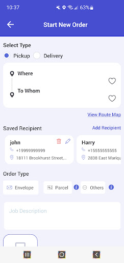 XPEDE User Delivery App Screen 2
