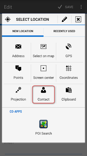 Screenshot of Contacts for Locus Map