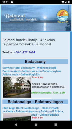 Android application Balatoni szállodák hotelek screenshort