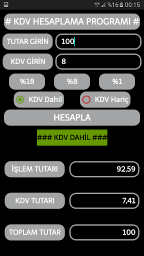 KDV Hesapla Screen 2