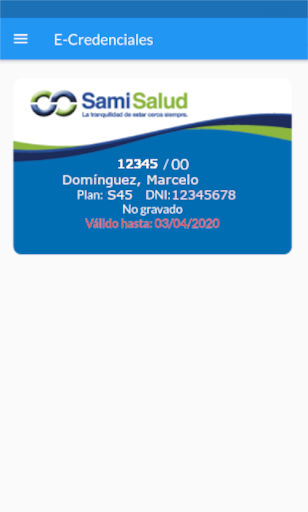 Android application Sami Salud E-Credencial screenshort