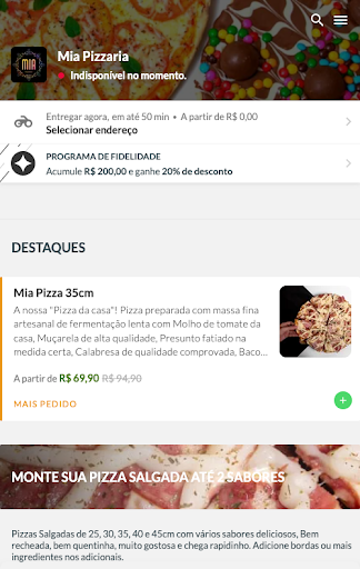 Android application Mia Pizzaria screenshort