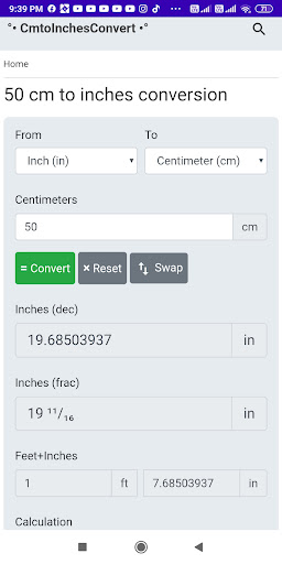 CmtoInches Convert Screen 3