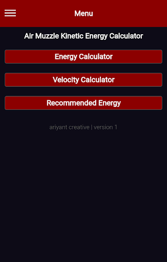 Android application Air Muzzle Kinetic Energy Calc screenshort