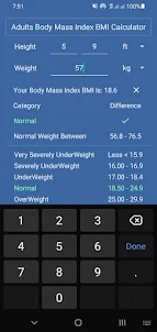 Adults BMI, Calculator