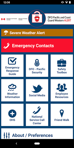 Android application DFO/CCG Pac-West Alert screenshort