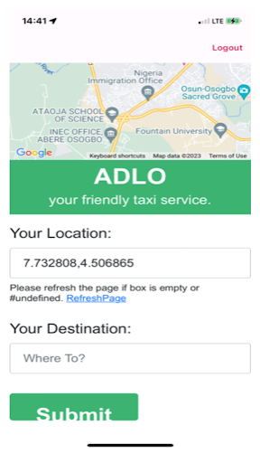 Adlo Taxi CA Screen 3