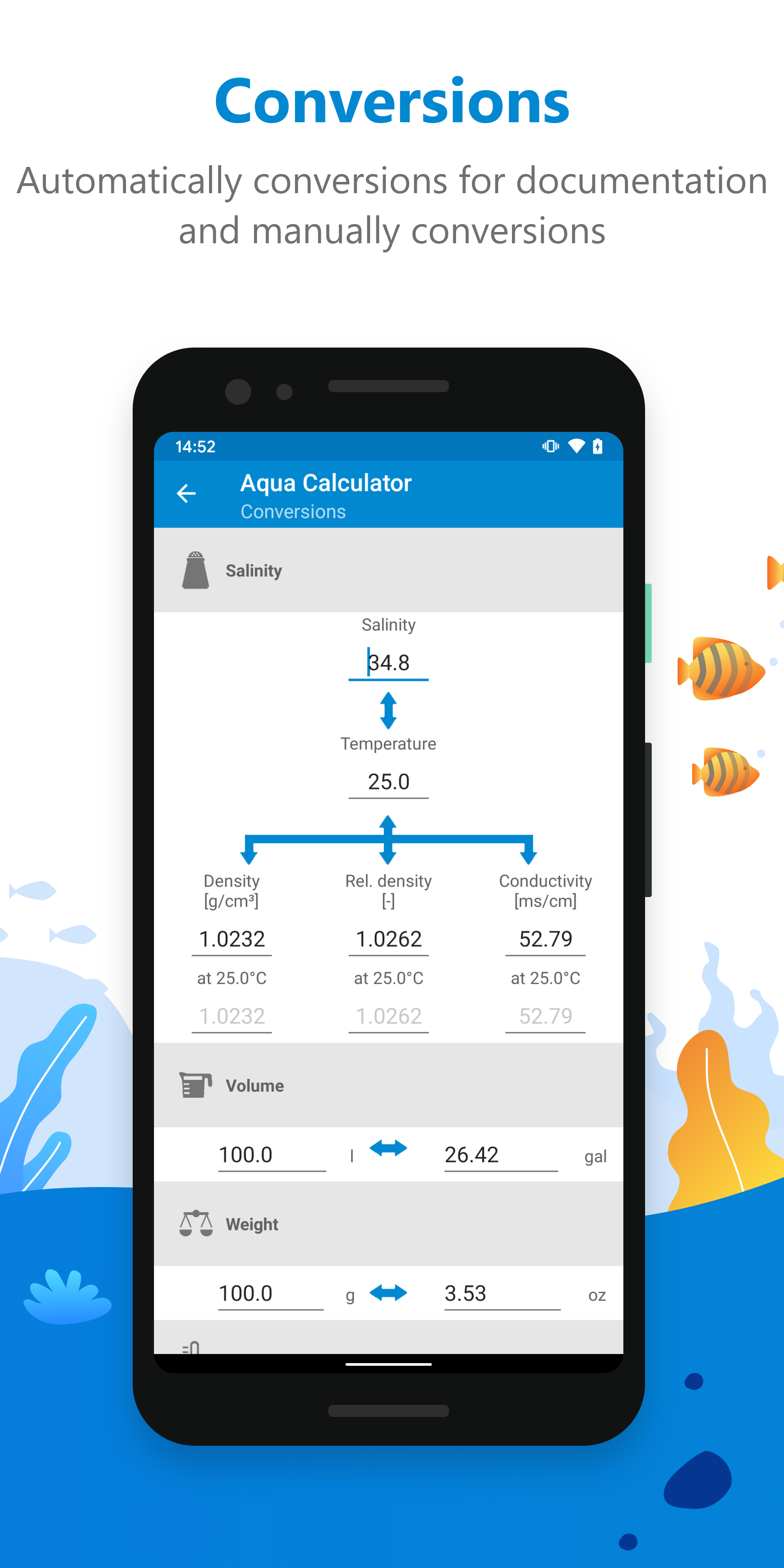 Android application AquaCalculator screenshort