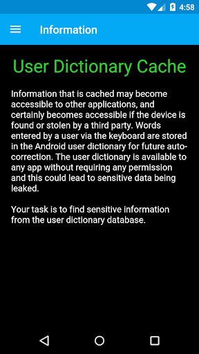 User Dictionary Cache