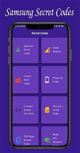 Android application Secret codes for Samsung model screenshort