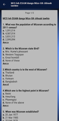 Mizoram GK MCQ Screen 3