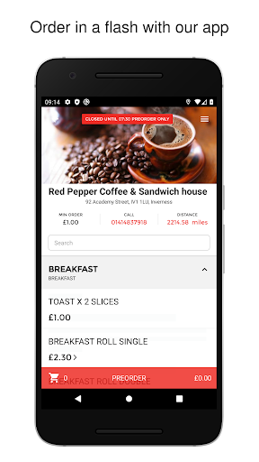 Android application Red Pepper Coffee & Sandwich screenshort