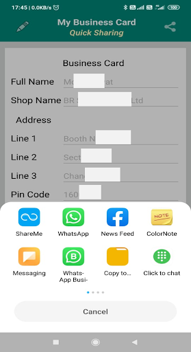 My Visiting Card Screen 3