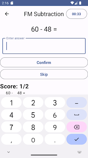 Fast Math Subtraction Screen 2