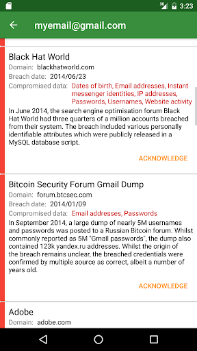 Hacked? - have i been pwned? Screen 2