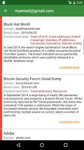 Hacked? - have i been pwned? screenshot 2