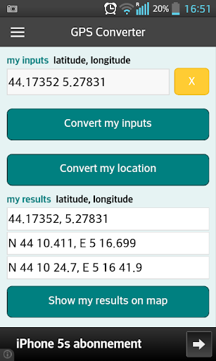 Android application GPS coordinates converter screenshort
