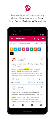 Screenshot of Mentionlytics Brand Monitoring