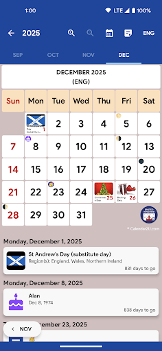 Android application UK Calendar screenshort