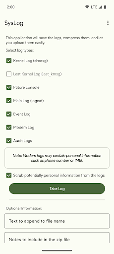Android application SysLog screenshort