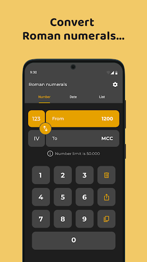 Android application Roman numerals generator screenshort