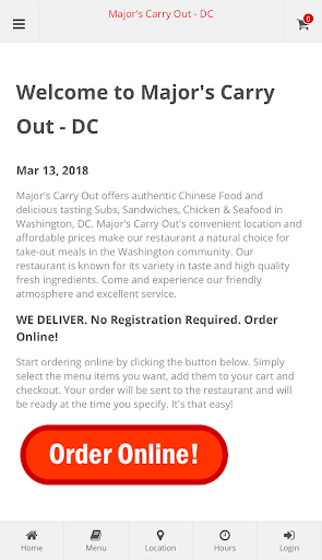 Android application Major's Carry Out DC Ordering screenshort