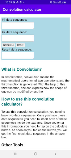 Convolution calculator Screen 2