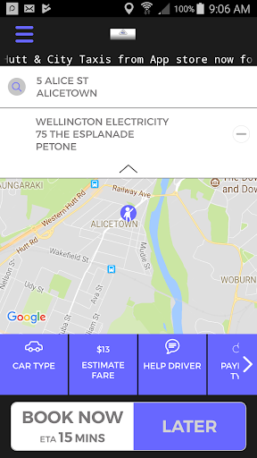 Android application Hutt and City Taxis Wellington screenshort
