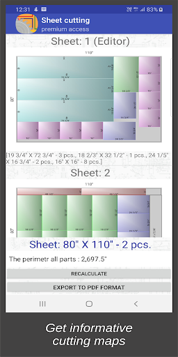 Sheet cutting Screen 3