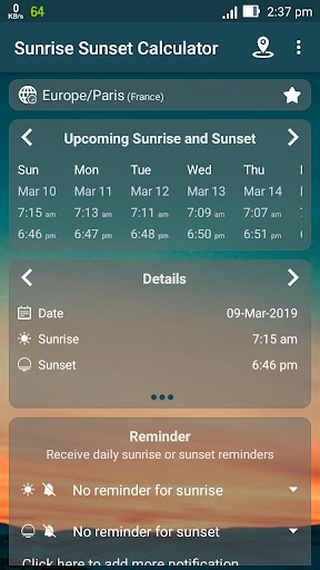 Android application Global Sunrise & Sunset Time screenshort