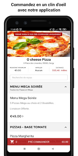 Android application O cheese Pizza screenshort