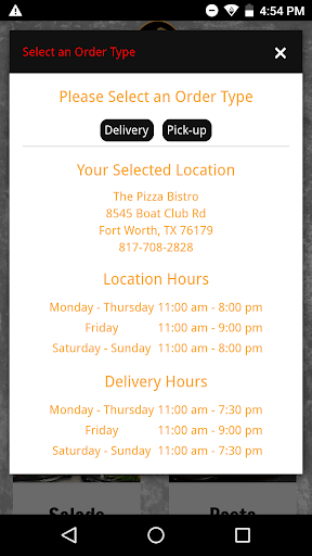 Android application The Pizza Bistro screenshort
