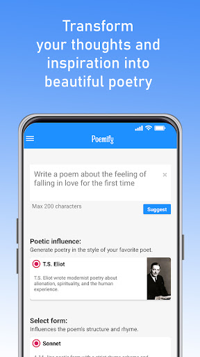 Android application Poemify: Your Poetry Assistant screenshort