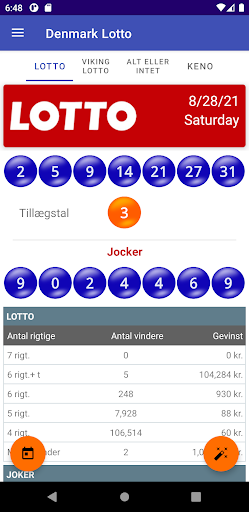 Android application Denmark Lotto AI forudsigelse screenshort