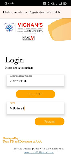 Android application VFSTR COURSE REGISTRATION screenshort