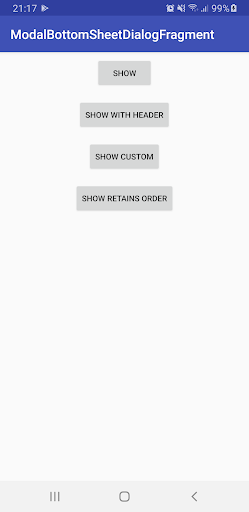 Android application ModalBottomSheet screenshort