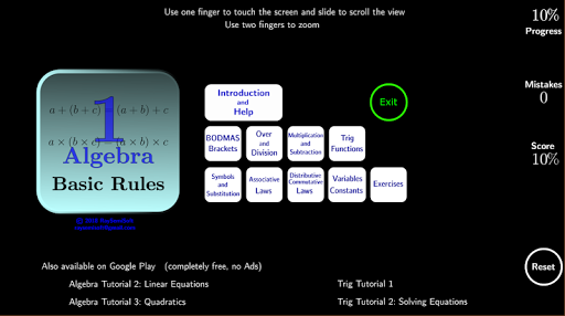 Android application Algebra Tutorial 1: Basics screenshort