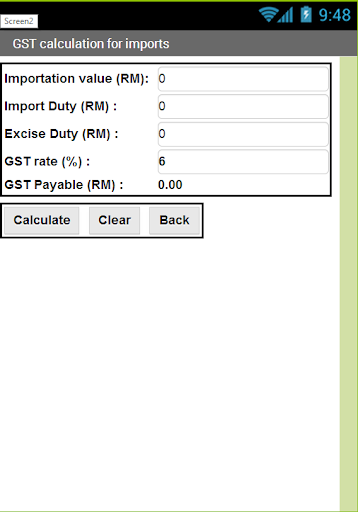 MALAYSIA GST CALCULATOR (FULL) Screen 2
