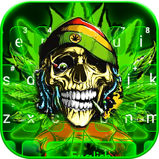 Neon Green Weed Skull Keyboard logo