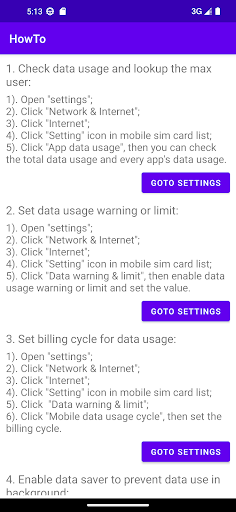 How to set network data usage Screen 3