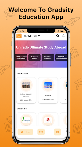 Android application Study Abroad with Gradsity screenshort