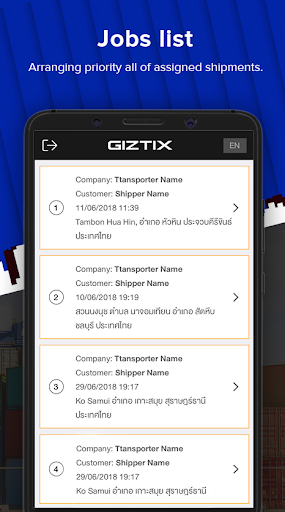 Android application Giztix Driver screenshort