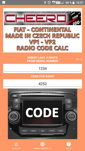 Android application RADIO CODE for FIAT VP2 CZECH screenshort