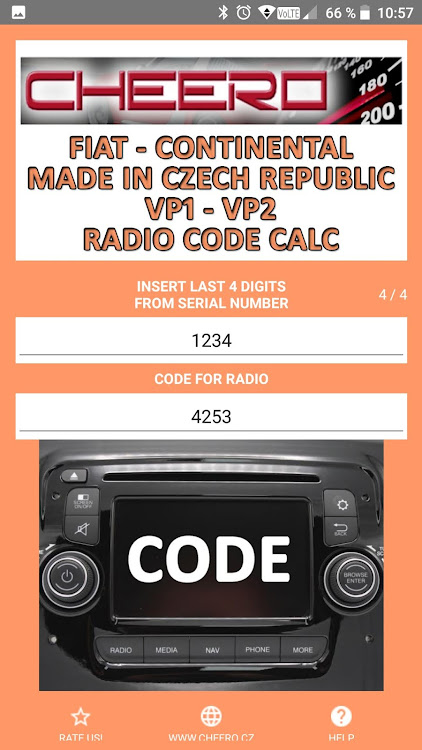 RADIO CODE for FIAT VP2 CZECH - 5.0.4 - (Android)