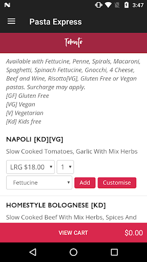 Pasta Express Screen 3