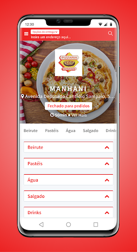 Android application Pizzaria Manhani screenshort