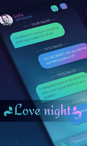 Android application GO SMS LOVE NIGHT THEME screenshort