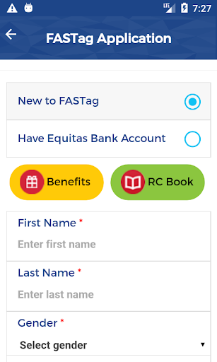 Equitas FASTag App Screen 3
